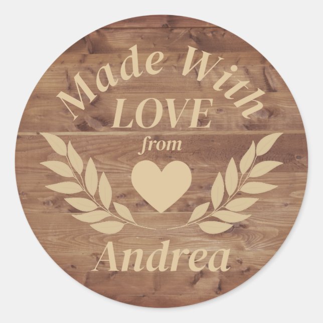 Made with Liebe Individuelle Name Runder Aufkleber (Vorderseite)