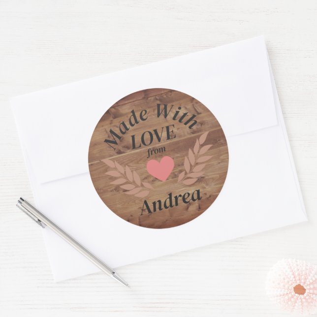 Made with Liebe Individuelle Name Runder Aufkleber (Umschlag)