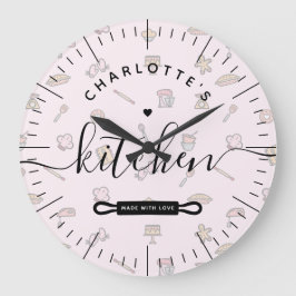 Made with Liebe Moderne rosa Bäckerei Muster Küche Große Wanduhr