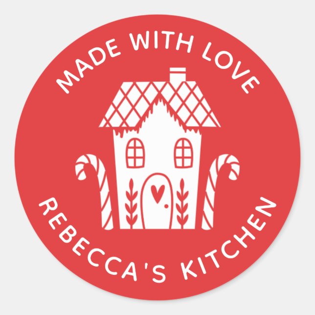 Made with Liebe Red Christmas Classic Round Stick Runder Aufkleber (Vorderseite)