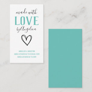 Made with Liebe Script Turquoise Heart Visitenkarte