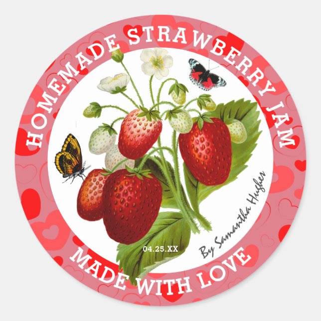 Made with Liebe | Strawberry Jam Labels Runder Aufkleber (Vorderseite)