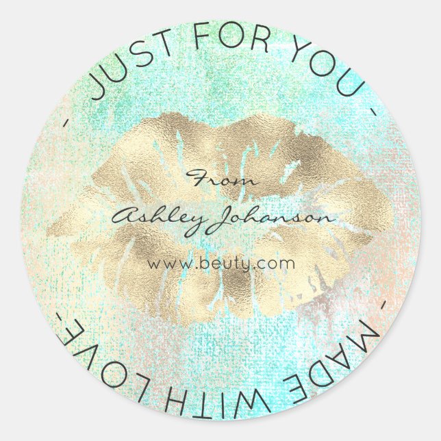 Made with Liebe Tiffany Golden Ozean Lippen Kiss Runder Aufkleber (Vorderseite)