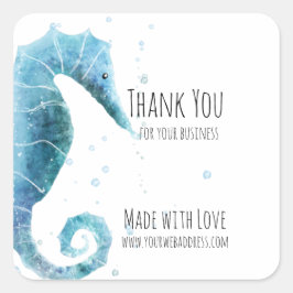 Made with Liebe | Watercolor Sea Pferd Vielen Dank Quadratischer Aufkleber