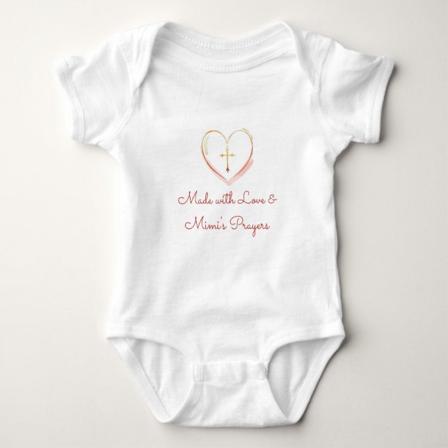 Made with Love and Mimis Prayers Religious Baby Strampler (Vorderseite)