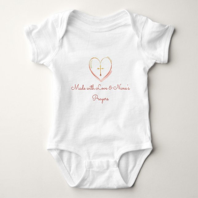 Made with Love and Nanas Prayers Religious Baby Strampler (Vorderseite)