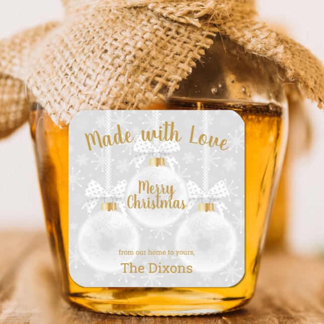 Made with Love Homemade Christmas Ornaments Food Quadratischer Aufkleber (Von Creator hochgeladen)