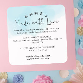 Made with Love Ingredient Product Blue Watercolor Quadratischer Aufkleber