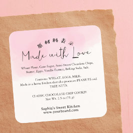Made with Love Ingredient Product Pink Watercolor Quadratischer Aufkleber