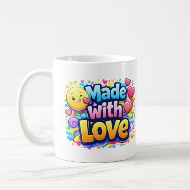 Made with Love – Minimalist Heart Typography Kaffeetasse (Links)