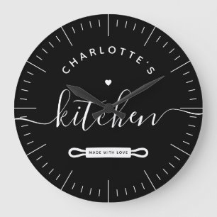 Made With Love Modern Black Custom Name Kitchen Große Wanduhr