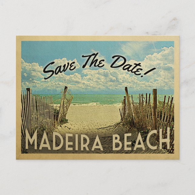 Madeira Beach Save the Date Vintag Nautic Ankündigungspostkarte (Vorderseite)