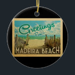 Madeira Beach Vintage Travel Keramik Ornament<br><div class="desc">Dieses Vintage Design aus der Postkarte von Madeira besticht durch einen Sandstrand mit türkisblauem Meerwasser und einen blauen Himmel mit duftigen weißen Wolken. Im Vintage Reisen Stil.</div>