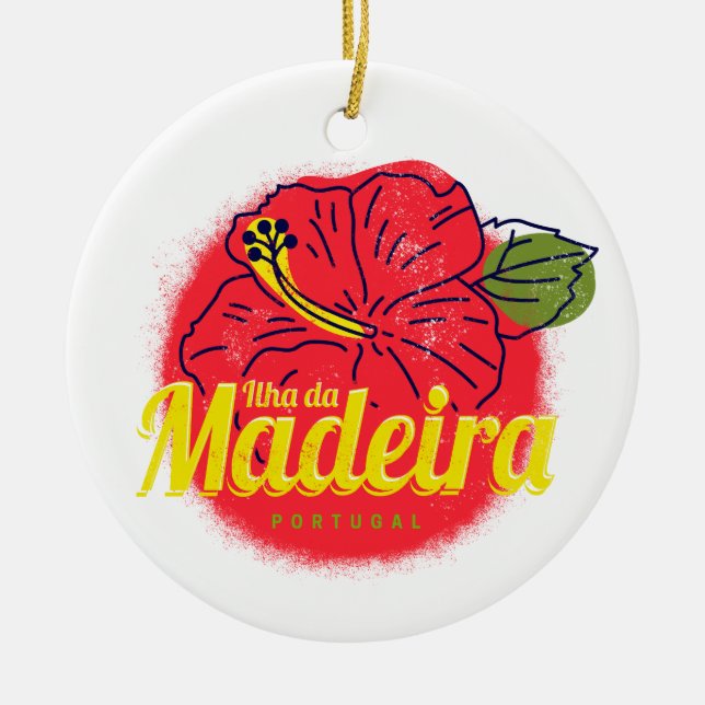 Madeira Hibisken Blume Island Portugal Souvenir Keramik Ornament (Vorne)