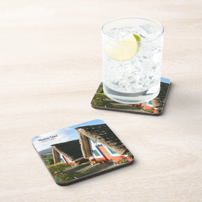 Madeira Island Foto mit typischen Häusern, Portuga Getränkeuntersetzer (Rechte Seite)