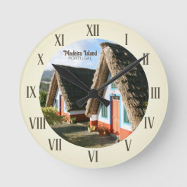 Madeira Island Foto mit typischen Häusern, Portuga Runde Wanduhr