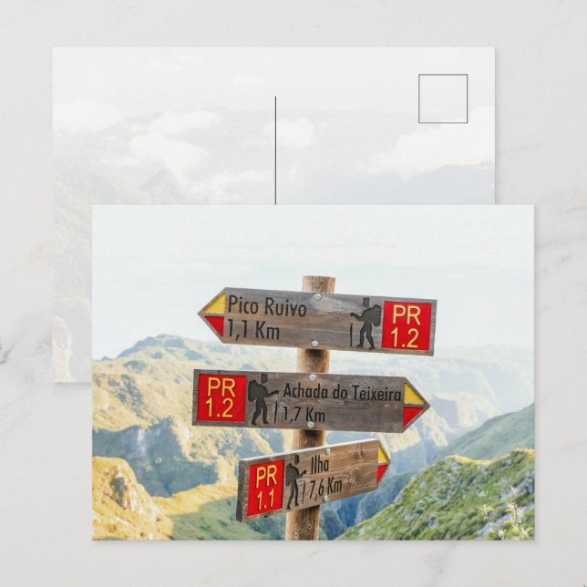 Madeira Pico Ruivo Trail Signs Hiking Postkarte (Vorne/Hinten)