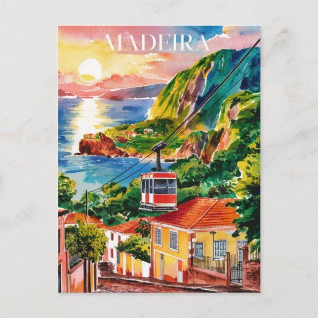 Madeira Portugal Aquarellmalerei Postkarte (Vorderseite)
