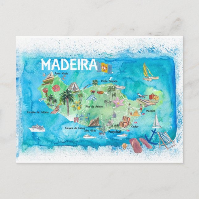 Madeira Portugal Insel Illustrierte Karte (Vorderseite)