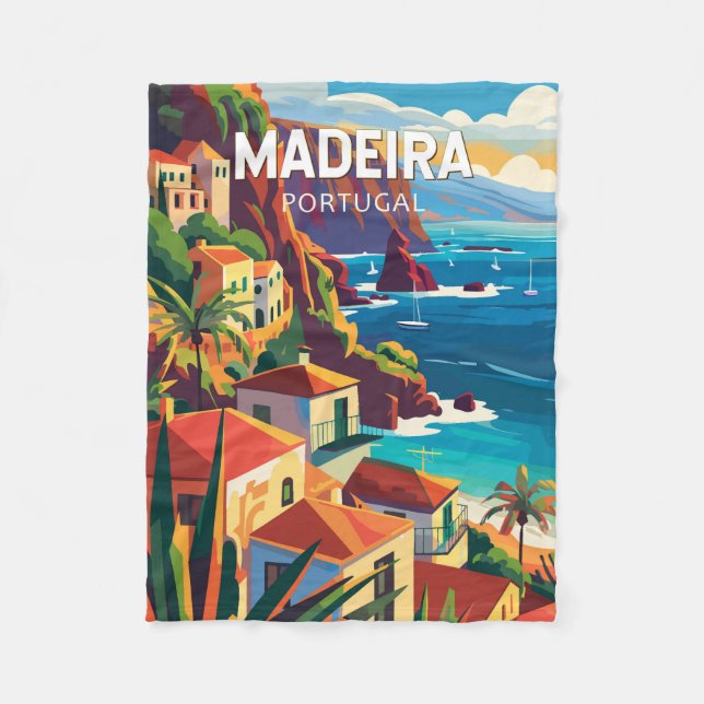 Madeira Portugal Reisen Art Vintag Fleecedecke (Vorderseite)