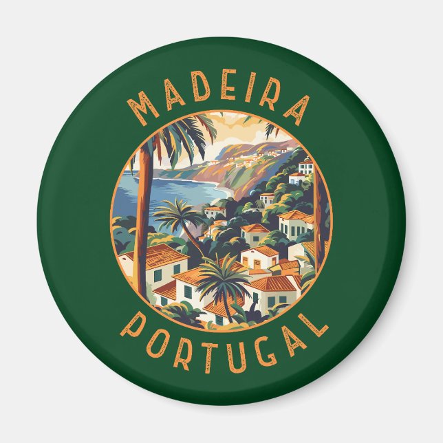 Madeira Portugal Retro Distressed Circle Magnet (Vorne)
