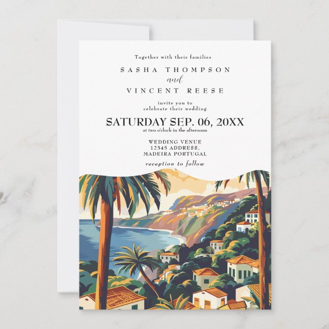 Madeira Portugal Wedding Invitation Retro Einladung (Vorderseite)