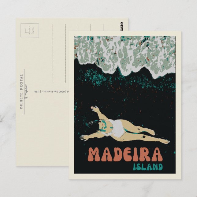 Madeiras Illustration von Black Sand Beach Postkarte (Vorne/Hinten)