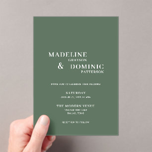 Madeline Forest Green Simple Modern Wedding Acryleinladungen