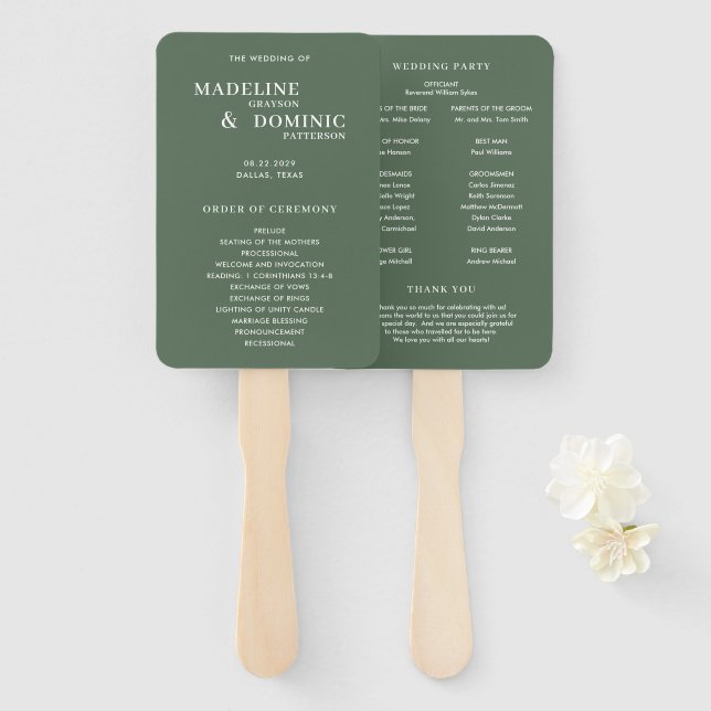 Madeline Forest Grünes Modernes Hochzeitsprogramm Fächer (Vorne und Hinten)