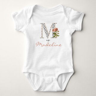 Madeline Name Reveal Floral Letter M Girl Blume Baby Strampler