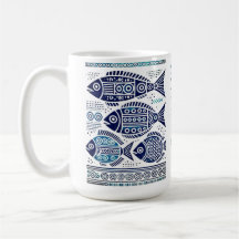 Madhubani-Blauer Fisch und Tasse