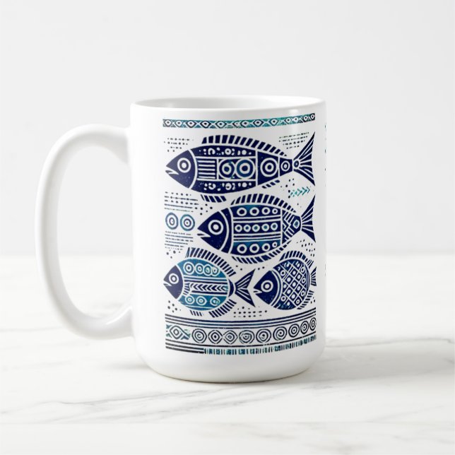 Madhubani-Blauer Fisch und Tasse (Links)