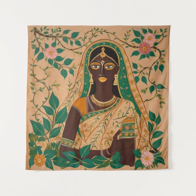 Madhubani Painting Tapestry Wandteppich (Vorderseite)