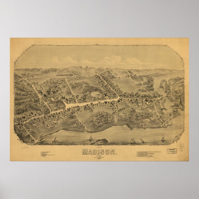 Madison Connecticut 1881 Panoramakarte Poster (Vorne)