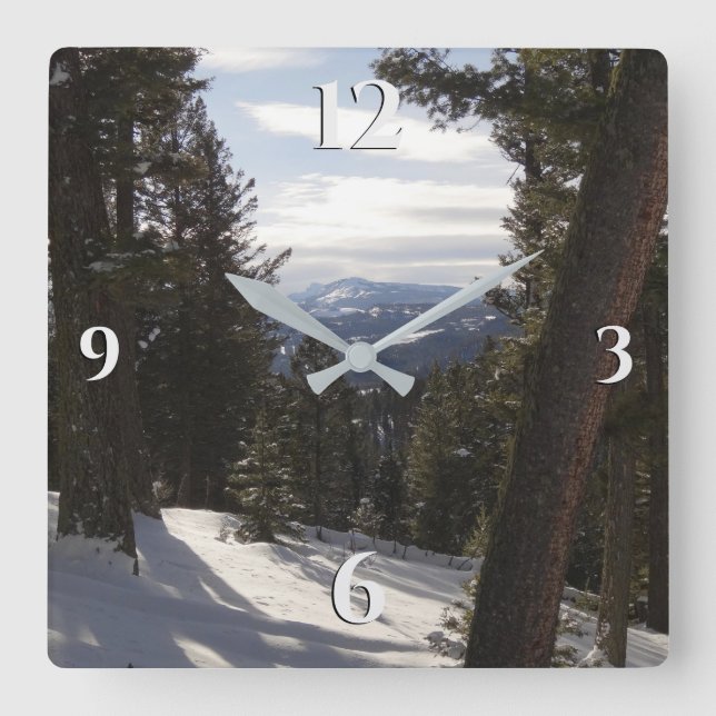 Madison Mountains im Winter in Montana Quadratische Wanduhr (Vorderseite)