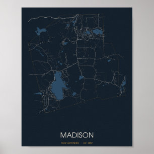 Madison New Hampshire Straßenkarte Poster (Nacht)