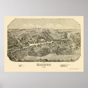 Madison, panoramische Karte CT - 1881 Poster
