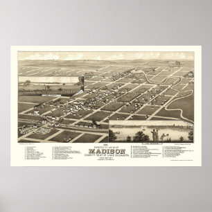 Madison, panoramische Karte Sd - 1883 Poster