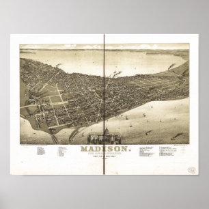 Madison WI 1885 Antique Panoramabalkarte Poster