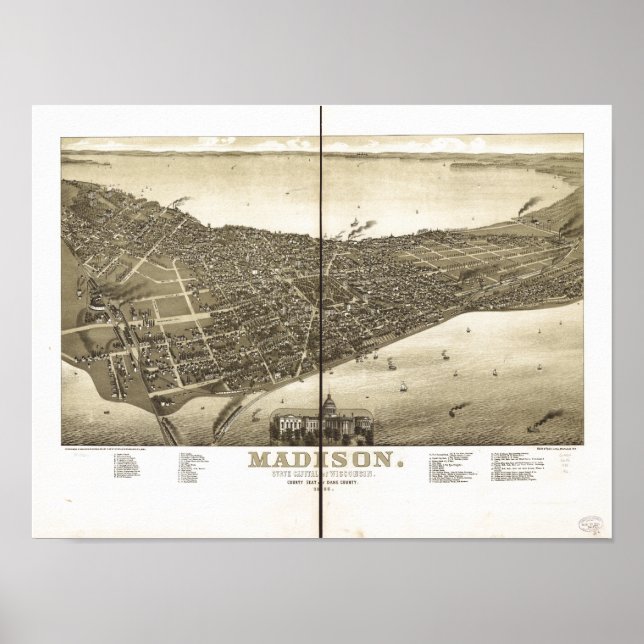 Madison WI 1885 Antique Panoramabalkarte Poster (Vorne)