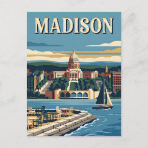 Madison Wisconsin Capitol Lake Vintage Poster Postkarte