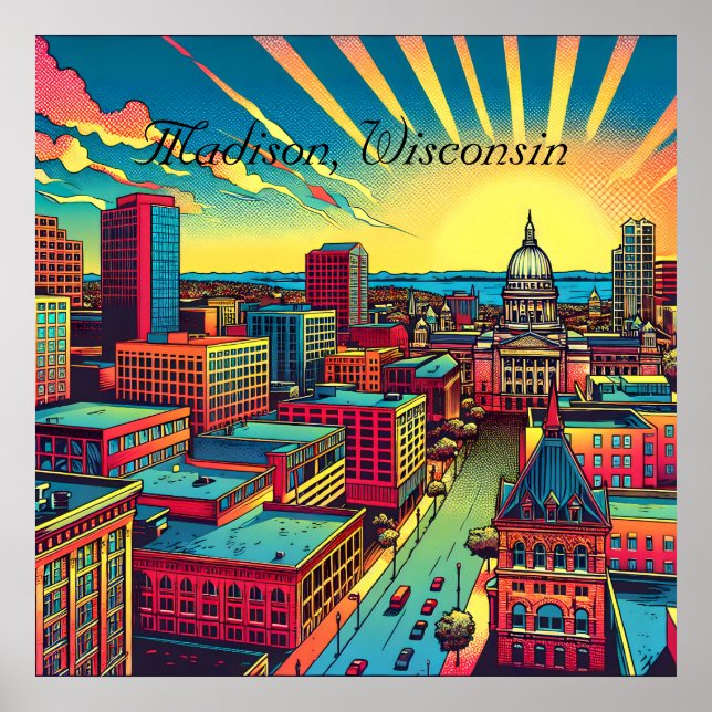 Madison, Wisconsin City Skyline bei Sunset Poster (Vorne)