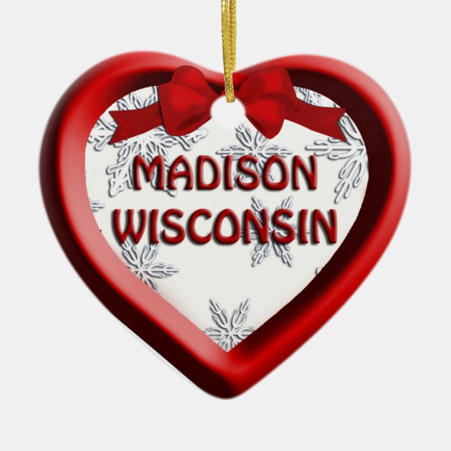 Madison Wisconsin Herz Weihnachtsdekoration Keramikornament (Vorne)