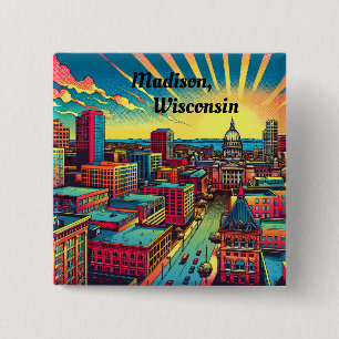 Madison, Wisconsin Skyline bei Sunset Button