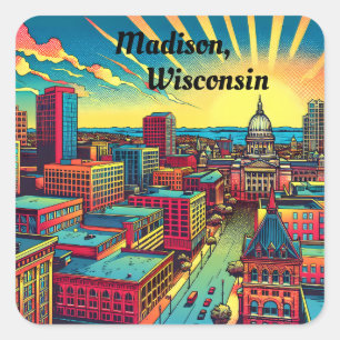 Madison, Wisconsin Skyline bei Sunset Quadratischer Aufkleber
