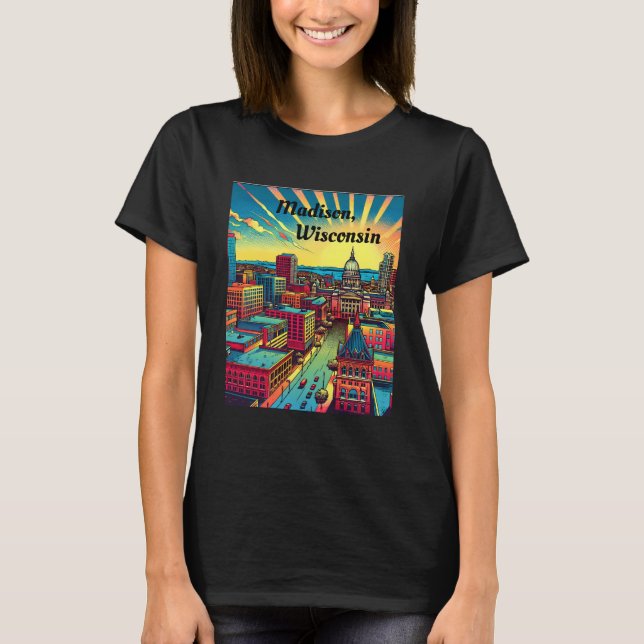 Madison, Wisconsin Skyline bei Sunset T-Shirt (Vorderseite)