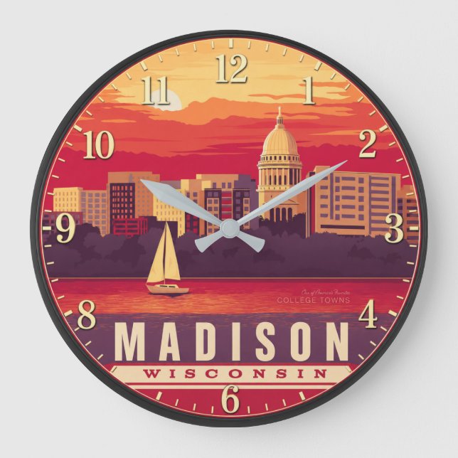 Madison Wisconsin Sunset Große Wanduhr (Vorderseite)