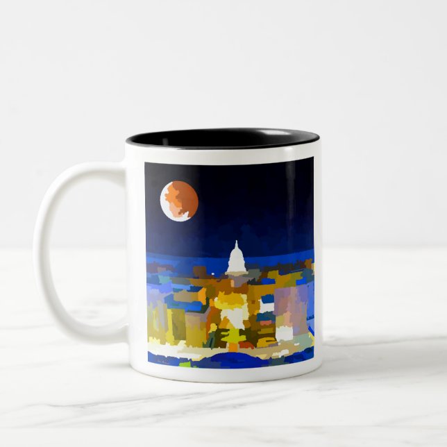 Madison Wisconsin Super Moon Skyline Zweifarbige Tasse (Links)