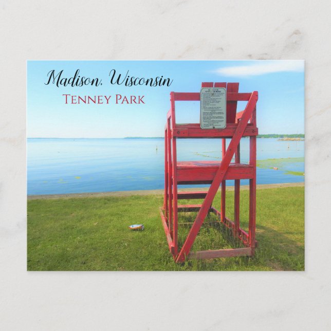 Madison, Wisconsin Tenney Park Red Lifeguard Chair Postkarte (Vorderseite)