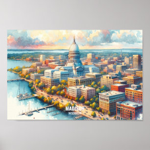 Madison Wisconsin Travel Places Aquarell Poster